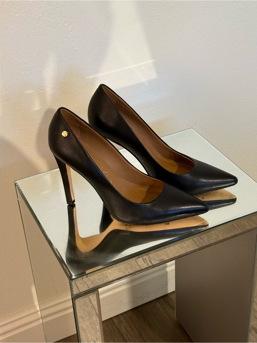 Calvin Klein Black Pointed Toe Leather Stilettos